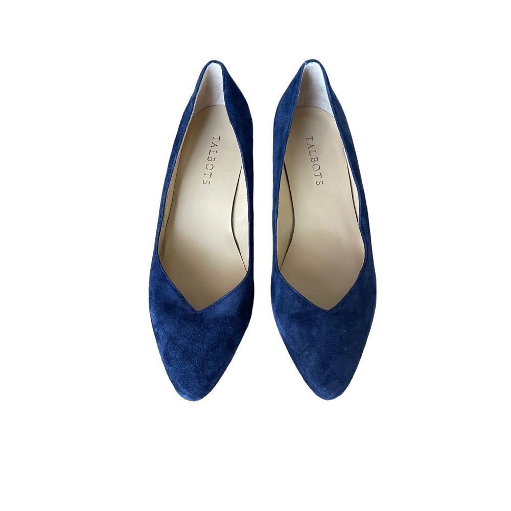 Talbots Womens Indigo Blue Suede Slip On Laney Wedge Heels Pump Shoes Size 7.5M